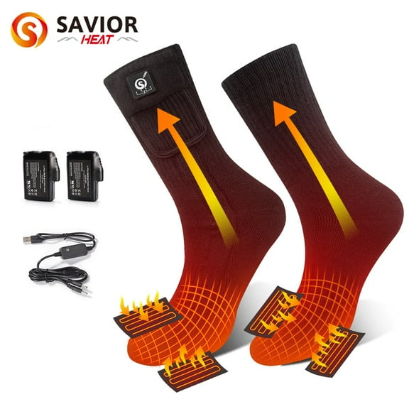 SAVIOR HEAT Heated Socks for Men Women, Rechargeable Electric Socks with 3 Heating Levels, Winter Warm Socks for Skiing Hiking