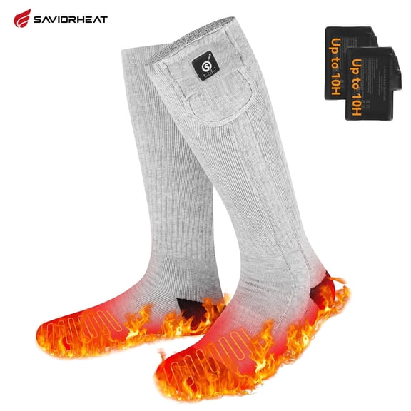 SAVIOR HEAT Heated Socks for Men Women, Rechargeable Electric Socks with 3 Heating Levels, Winter Warm Socks for Skiing Hiking
