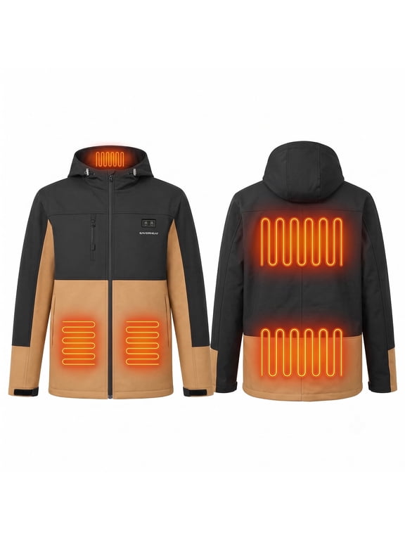 Heated Work Jacket for Men, Dual Independent Control, 5 Heating Zones, 6000mAh Rechargeable Battery, 3 Heat Levels, Winter Electric Heating Coat for Construction & Outdoor Work