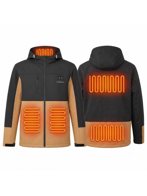 Heated Winter Jacket for Men and Women, Battery Powered Heated Coat with 5 Heating Zones, Adjustable Heat Settings, Water-Resistant Hooded Softshell for Hiking, Camping and Outdoor Work