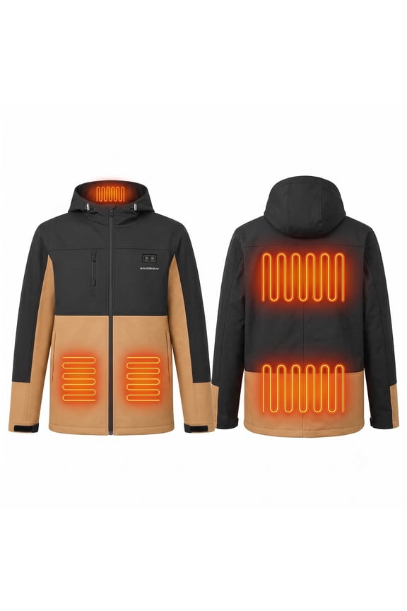 Heated Work Jacket for Men, Dual Independent Control, 5 Heating Zones, 6000mAh Rechargeable Battery, 3 Heat Levels, Winter Electric Heating Coat for Construction & Outdoor Work