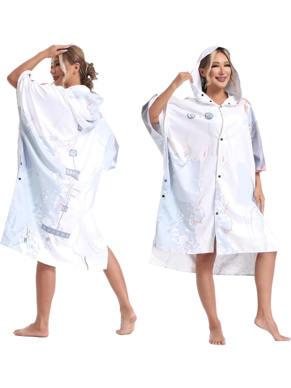 Hooded Surf Poncho Towel for Women & Men, Oversized Quick-Dry Microfiber Changing Robe with Pockets, Wearable Beach Cover Up for Swimming, Surfing, Pool, Camping & Travel