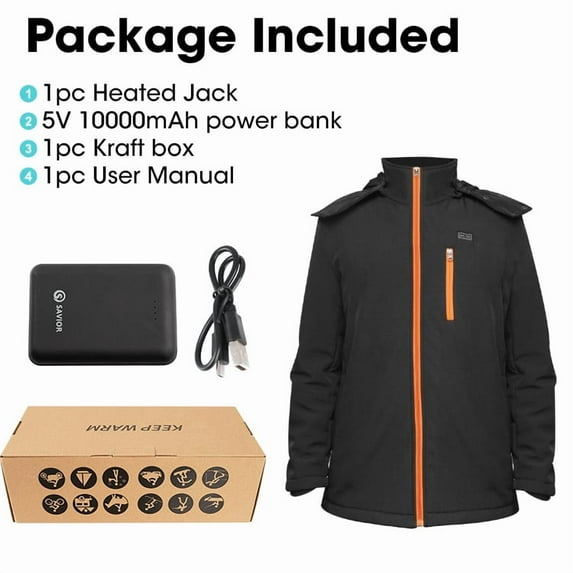 SAVIOR HEAT Men's Heated Ski Jacket - 3 - Level Heating, 10000mAh Battery, Wind & Water - Resistant