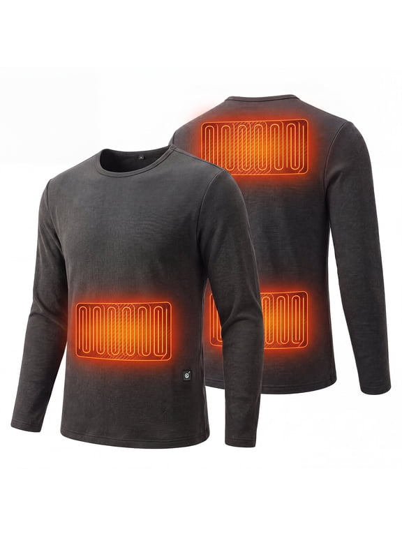 Men's Heated Underwear, Electric Thermal Base Layer with 3 Heating Zones (Abdomen/Back/Waist), 3000mAh Rechargeable Battery, 92% Polyester 8% Spandex Stretchy Fabric, for Outdoor Skiing H