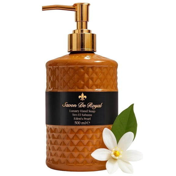 Savon De Royal Luxury Liquid Hand Soap, Jasmine Scent, Moisturizing Vegan Kitchen & Bathroom Soap for Hand Wash, Gentle & Nourishing Formula, Refillable Bottle 16.9 Fl Oz, Eden's Pearl
