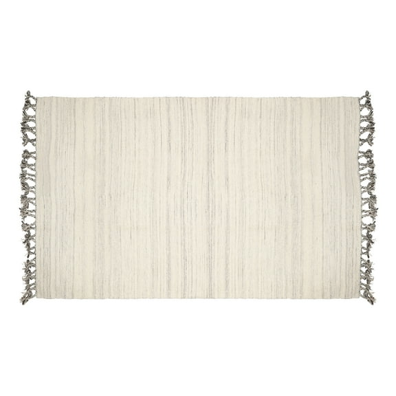 SAVON Hand Woven Wool Area Rug 8x5 Woven White with Gray Shades