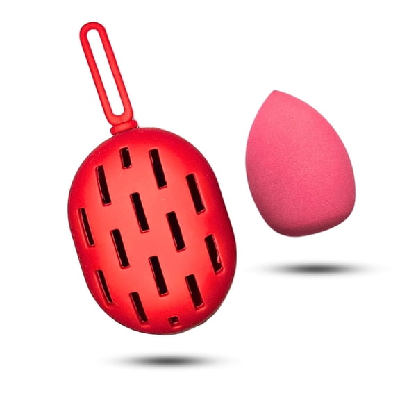 SAVPACK Makeup Applicator Sponge with Detachable Loop and Raised Side, Silicone, Red