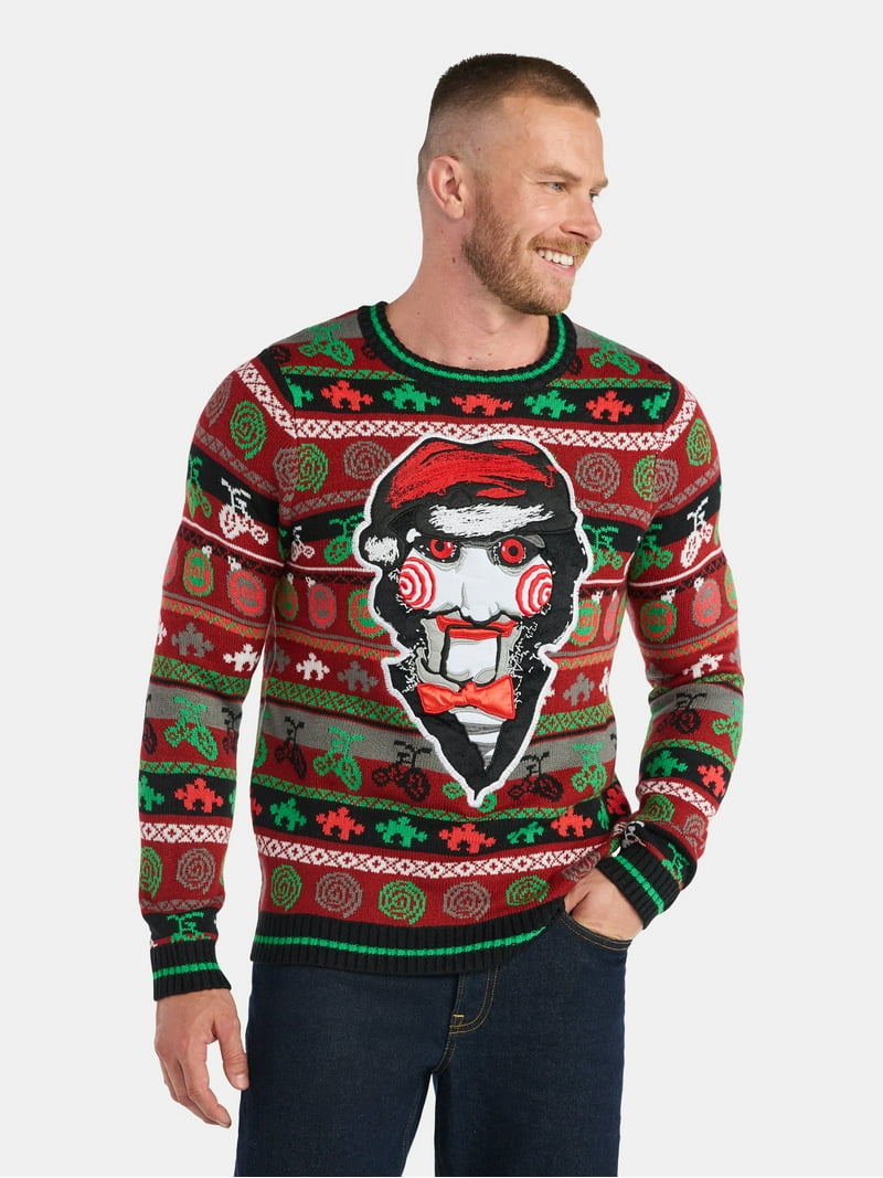 SAW Men's Billy the Puppet Cool Holiday Sweater, Sizes S-3XL
