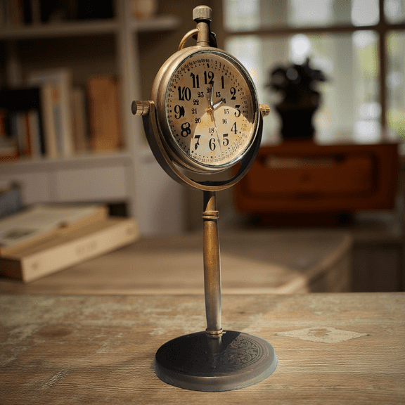 SAW Vintage Brass Desk Clock Elegant Antique Table Timepiece, Classic Home Dcor & Unique Gift