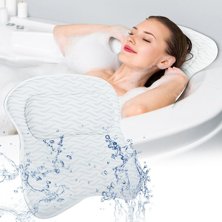 SAWAKE Bath Pillow Luxury Bathtub Pillow, Ergonomic Bath Spa Pillows with 7  Non-Slip Suction Cups, for Neck and Back Support, Bath Tub Pillow Rest 3D
