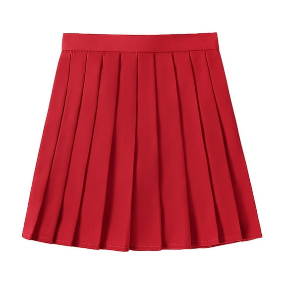 SAWKMW Girls Pleated Tennis Skirts with Shorts Athletic Skirt with Side Pocket High Waist Active Skort for Girls Kids Teen(Red,XXL)