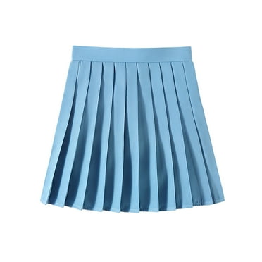 SAWKMW Girls Pleated Tennis Skirts with Shorts Athletic Skirt with Side Pocket High Waist Active Skort for Girls Kids Teen(Z1-Blue,M)