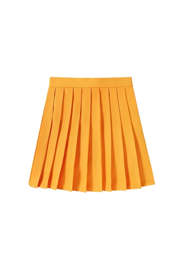 Girls Pleated Tennis Skirts with Shorts Athletic Skirt with Side Pocket High Waist Active Skort for Girls Kids Teen(Z1-Orange,XL)