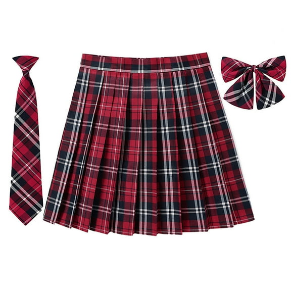 SAWKMW Women's Girl Plaid JK Pleated Skirt High Waist Miniskirt Bow Tie Suit Schoolgirl Uniform(,XXL)
