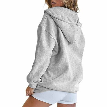 SAWKMW Hoodies for Women Color Block Hooded Sweatshirt Basic Zip-Up Jersey Jacket Long Sleeve Top with Pockets(Grey,M)
