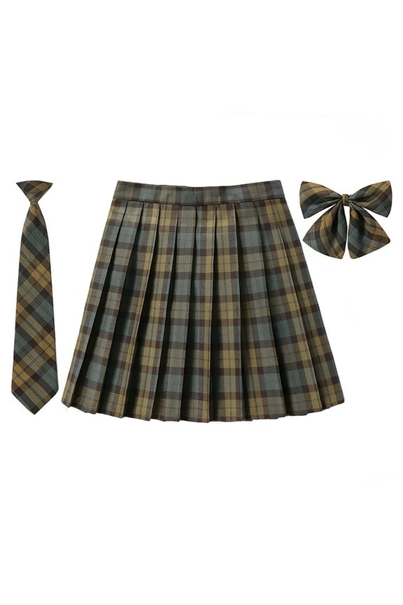 Women's Girls Plaid Pleated Adjustable Waist High School Skirts with Bow Ties(Z2-Yellow,3XL)