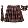 thumbnail image 1 of SAWKMW Girls Women's Pleated Plaid Skirt With Necktie Bowtie Lining Shorts School Girl Uniform(Brown,3XL), 1 of 2