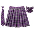 thumbnail image 1 of SAWKMW Women's Girls Plaid Pleated Skirt With Necktie Bowtie High Waisted School Uniform A-line Pleated JK Skirt Skater Tennis(Purple,3XL), 1 of 2