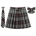 thumbnail image 1 of SAWKMW Women's Girls Plaid Pleated Skirt With Necktie Bowtie High Waisted School Uniform A-line Pleated JK Skirt Skater Tennis(Z1-Black,XL), 1 of 2