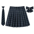 thumbnail image 1 of SAWKMW Women's Girls Plaid Pleated Skirt With Necktie Bowtie High Waisted School Uniform A-line Pleated JK Skirt Skater Tennis(Z1-Dark Blue,M), 1 of 2