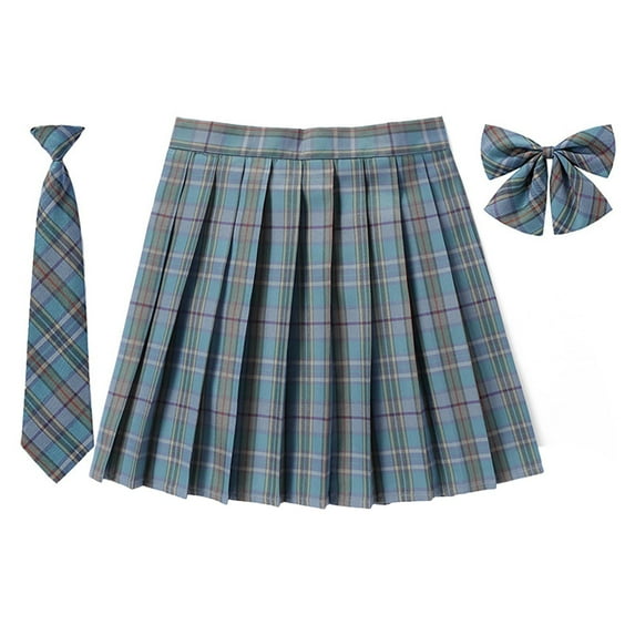 SAWKMW Women's Girls Plaid Pleated Adjustable Waist High School Skirts with Bow Ties(Z2-Light Blue,3XL)