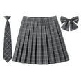 thumbnail image 1 of SAWKMW Women's Girls Plaid Pleated Skirt With Necktie Bowtie High Waisted School Uniform A-line Pleated JK Skirt Skater Tennis(Z2-Light Gray,S), 1 of 2