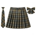 thumbnail image 1 of SAWKMW Girls Women's Pleated Plaid Skirt With Necktie Bowtie Lining Shorts School Girl Uniform(Z2-Yellow,S), 1 of 2