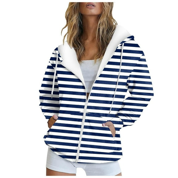 SAWKMW Women's Relaxed Zip-Up Hoodie Fall Oversized Sweatshirt Cozy Fleece Jacket with Pocket(Blue,XXL)