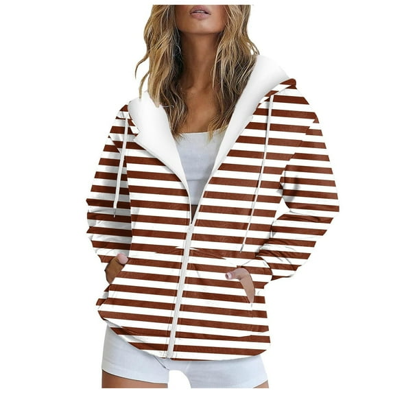 SAWKMW Women's Relaxed Zip-Up Hoodie Fall Oversized Sweatshirt Cozy Fleece Jacket with Pocket(Brown,XXL)