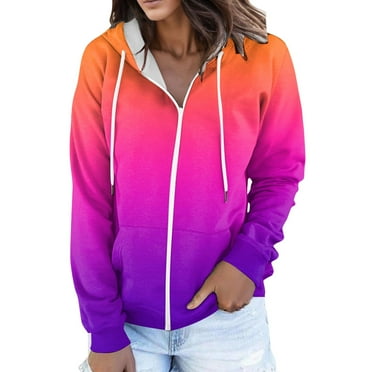 SAWKMW Zip Up Hoodies for Women Long Sleeve Hooded Sweatshirts Comfortable Fleece Jacket Coat Fashion Slim Sweatshirt with Pockets(Purple,XL)