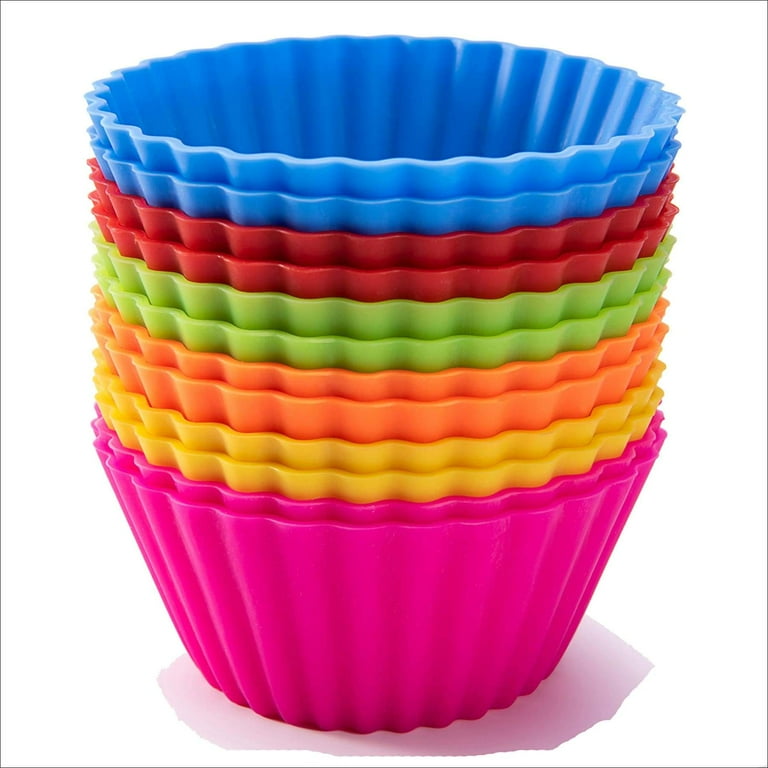 SAWNZC Large Silicone Baking Cups 12 Pack, Reusable Cupcake Liners, 3.54  inch Muffin Liners Lunch Box Divider, Jumbo Size, BPA Free, Dishwasher Safe