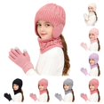 thumbnail image 1 of SAWOBUUN 3Pcs Kids Winter Earflap Hat Neck Gaiter Glove Set Fleece Lined Cable Knit Touchscreen Gloves Warm Accessories for Boys Girls, 1 of 8
