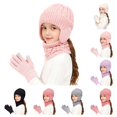 thumbnail image 1 of SAWOBUUN 3Pcs Kids Winter Earflap Hat Neck Gaiter Glove Set Fleece Lined Cable Knit Touchscreen Gloves Warm Accessories for Boys Girls, 1 of 9