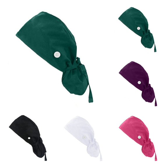 SAWOBUUN Adjustable Working Caps with Button & Sweatband, Women Ponytail Pouch Hats for Long Hair