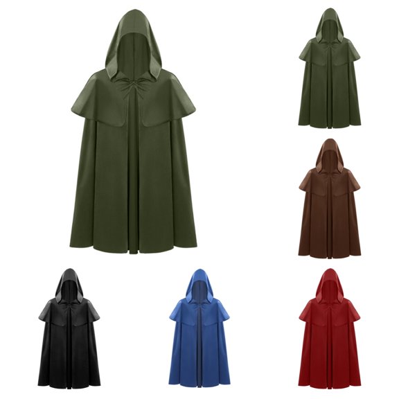 SAWOBUUN Adult Halloween Knight Cape Suede Hooded Cloak Party Wizard Robe for Men Women