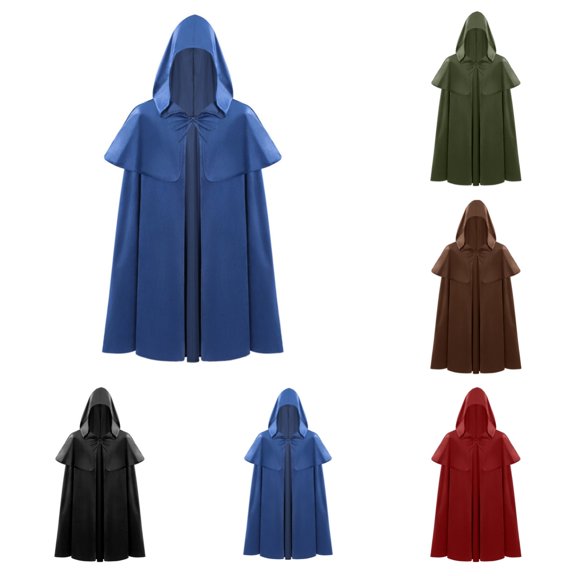 SAWOBUUN Adult Halloween Knight Cape Suede Hooded Cloak Party Wizard Robe for Men Women