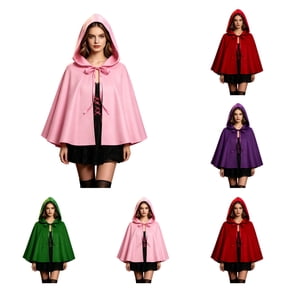 SAWOBUUN Adult Little Red Riding Halloween Hooded Cape Cloak Medieval Short Poncho Witch Vampire