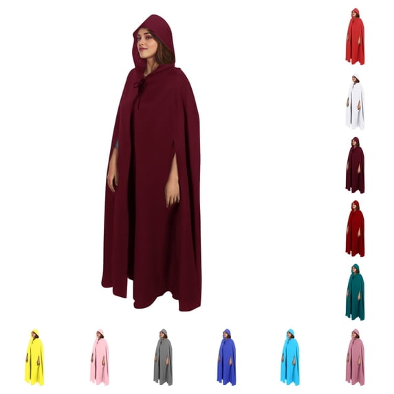 SAWOBUUN Adult Renaissance Medieval Hooded Cloak Winter Warm Long Cape with Arm Holes for Halloween Party