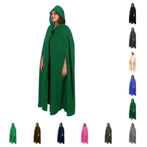 SAWOBUUN Adult Renaissance Medieval Hooded Cloak Winter Warm Long Cape with Arm Holes for Halloween Party