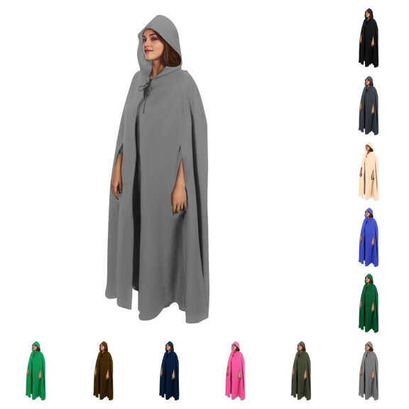 SAWOBUUN Adult Renaissance Medieval Hooded Cloak Winter Warm Long Cape with Arm Holes for Halloween Party