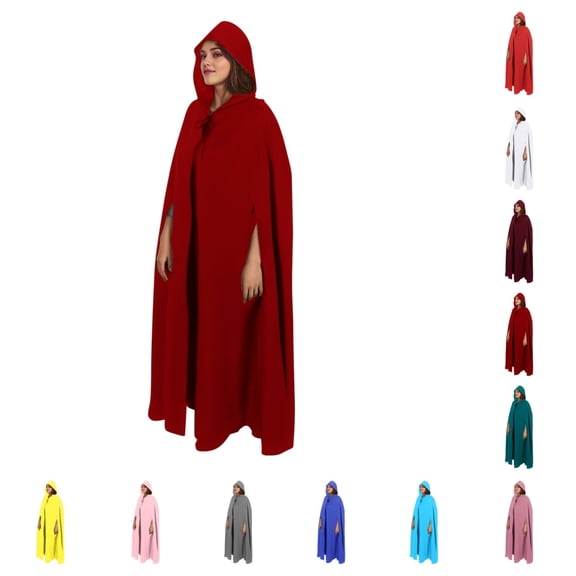 SAWOBUUN Adult Renaissance Medieval Hooded Cloak Winter Warm Long Cape with Arm Holes for Halloween Party