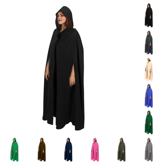 SAWOBUUN Adult Renaissance Medieval Hooded Cloak Winter Warm Long Cape with Arm Holes for Halloween Party