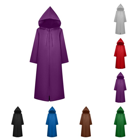 SAWOBUUN Adult Robe Hooded Cloak Halloween Medieval Party Vampire Tunic Hooded Uniform