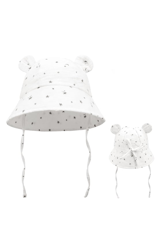 Baby Summer Sun Hat Infant Boys Girls Foldable Breathabl Hat with Bear Ears Adjustable Wide Brim Bucket Hat Cap