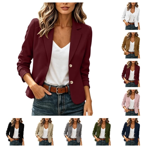 SAWOBUUN Blazers for Women Casual Long Sleeve Business Work Office Suit Jackets Cropped Blazer