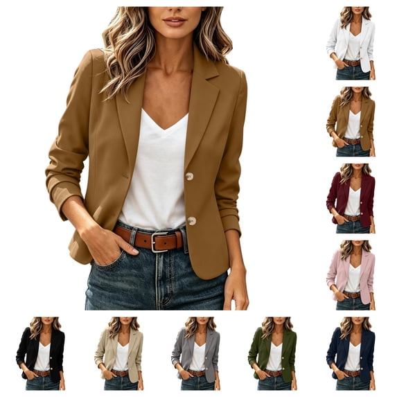 SAWOBUUN Blazers for Women Casual Long Sleeve Business Work Office Suit Jackets Cropped Blazer