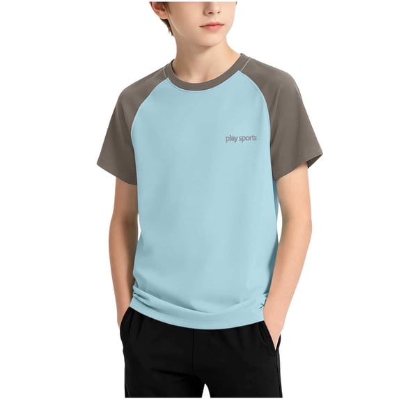 SAWOBUUN Boys Athletic Performance T-Shirt Kids Quick Dry Raglan Sleeve Crewneck Tee Breathable Color Block Active Top for Sports Running
