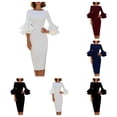 thumbnail image 1 of SAWOBUUN Church Dresses for Women Ruffled Bell Sleeve Business Pencil Midi Dress for Wedding Office, 1 of 7