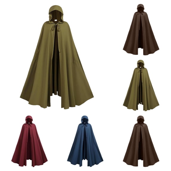 SAWOBUUN Cloak with Hood Medieval Renaissance Cape for Men Women Halloween Faire Robe