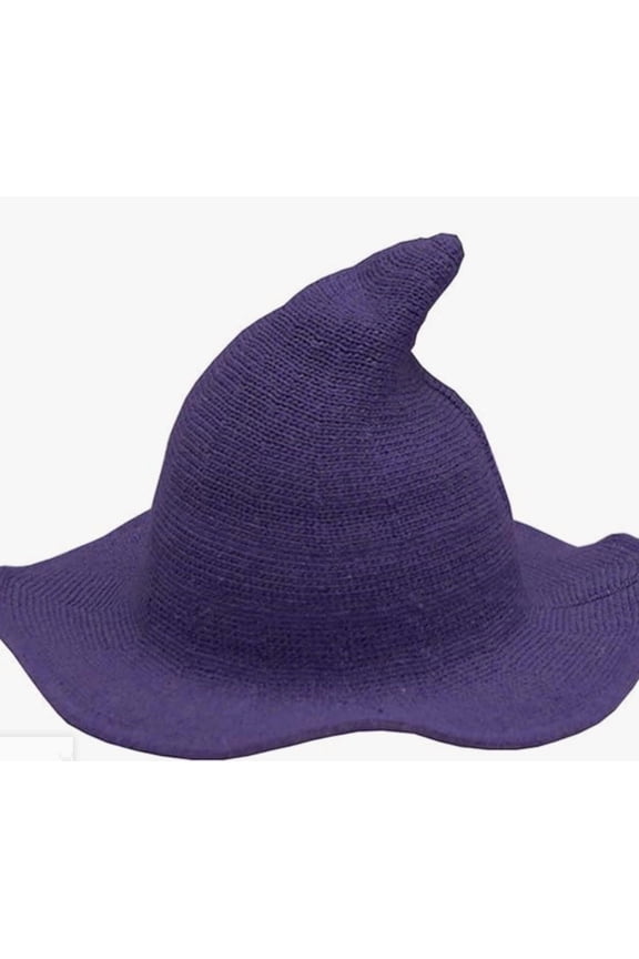 Cotton Yarn Witch Hat for Kids & Adults Soft Knitted Pointed Wizard Hat Foldable Halloween Accessory